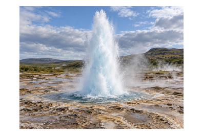 Eruption d'un geyser - Le Strokkur, en Islande - planche non légendée